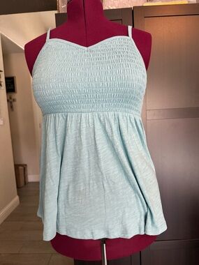 torrid Light Aqua Smocked Spaghetti Strap Cotton Camisole 00 (large)